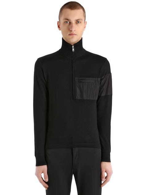 prada zip-up wool blend & nylon sweater|Prada zip.